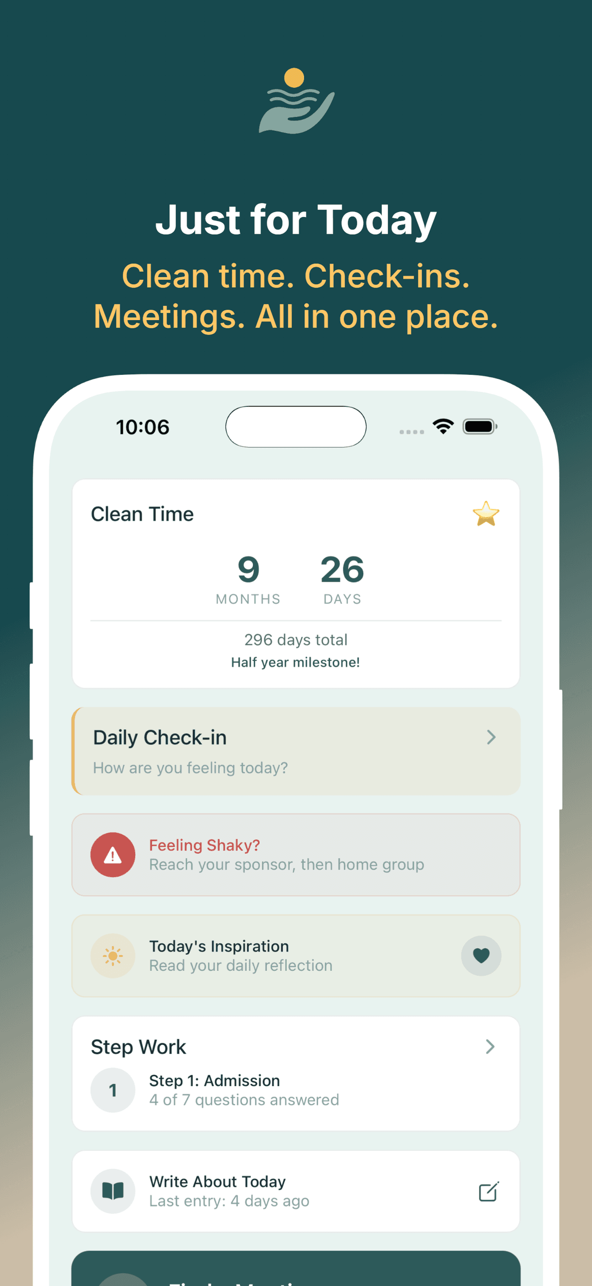 Today screen with daily check-in